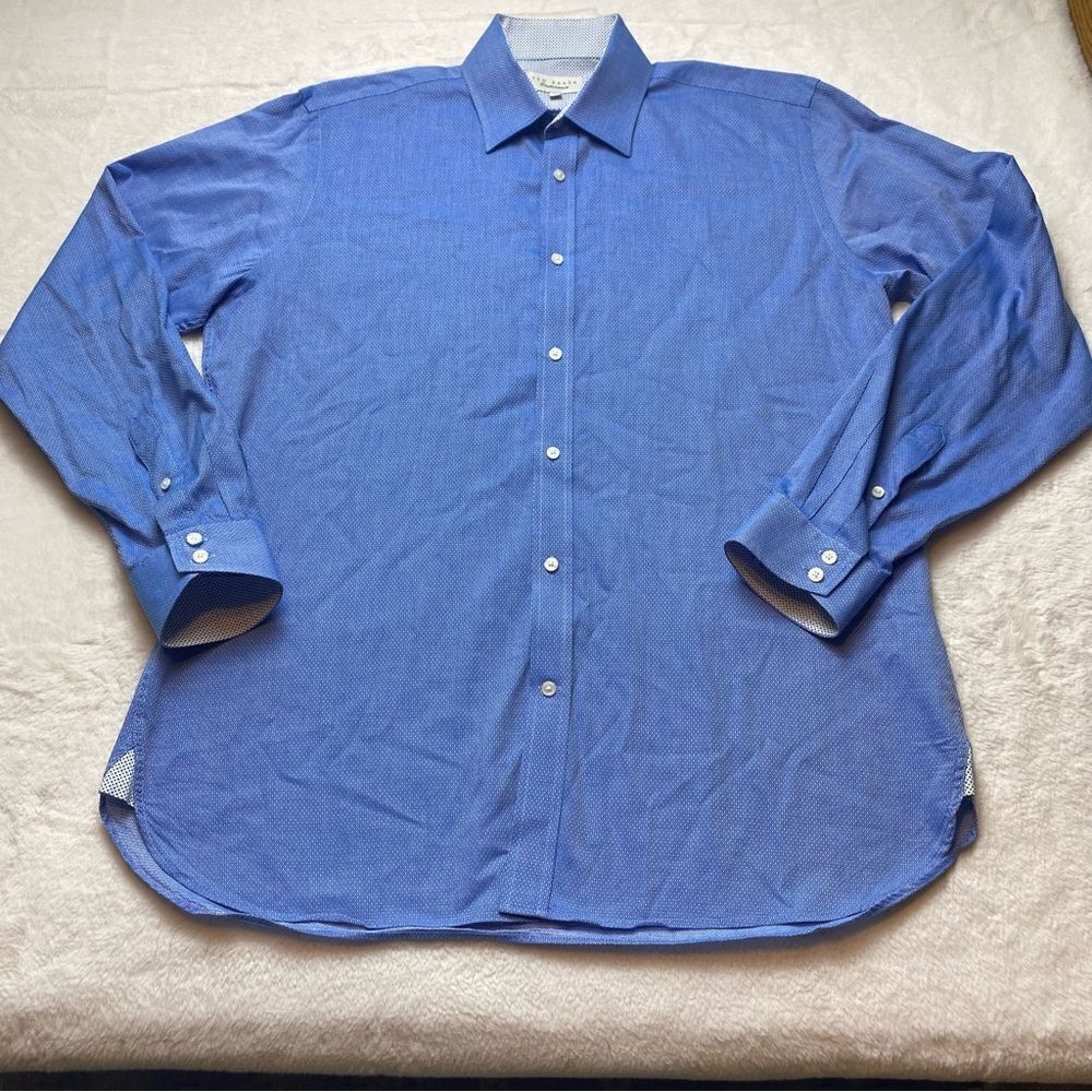Ted Baker Endurance Knowlan Blue Long Sleeve Button Down Shirt Size 16